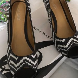 Black and white peek a boo heels